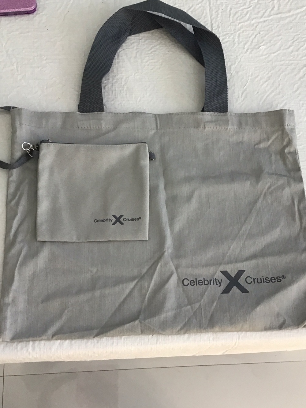 Gray Tote Bag with Detachable Pouch NWOT.  ##